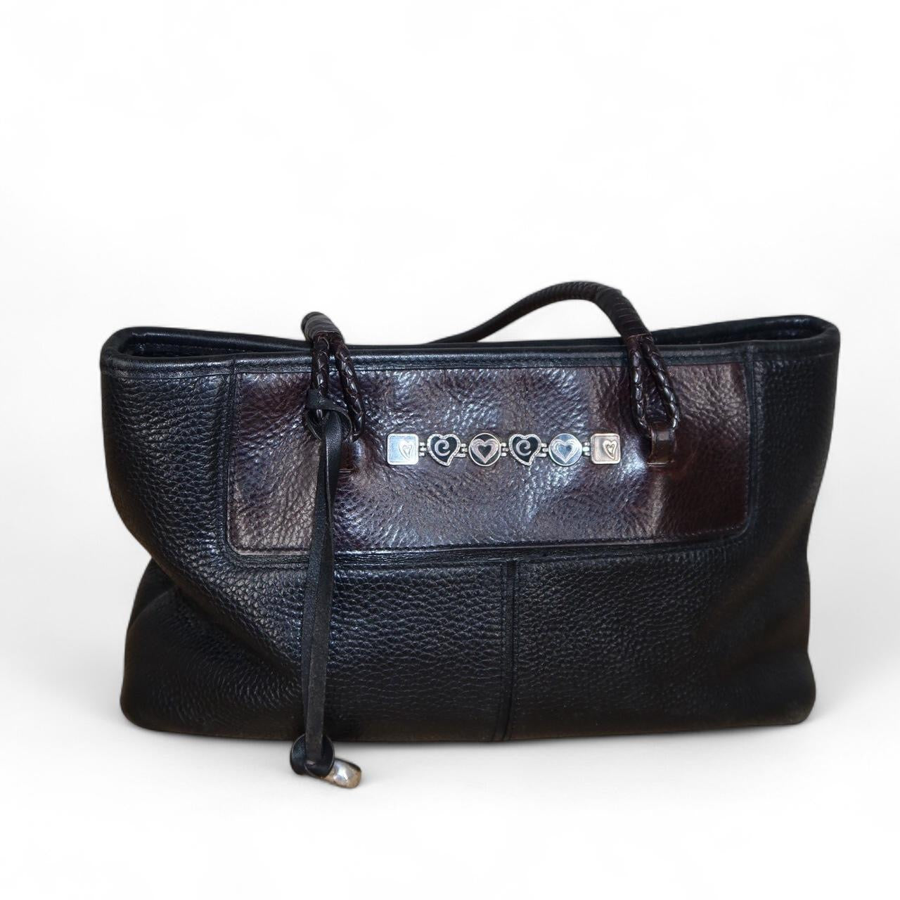 Vintage Brighton Black Leather Heart Charm Shoulder Bag