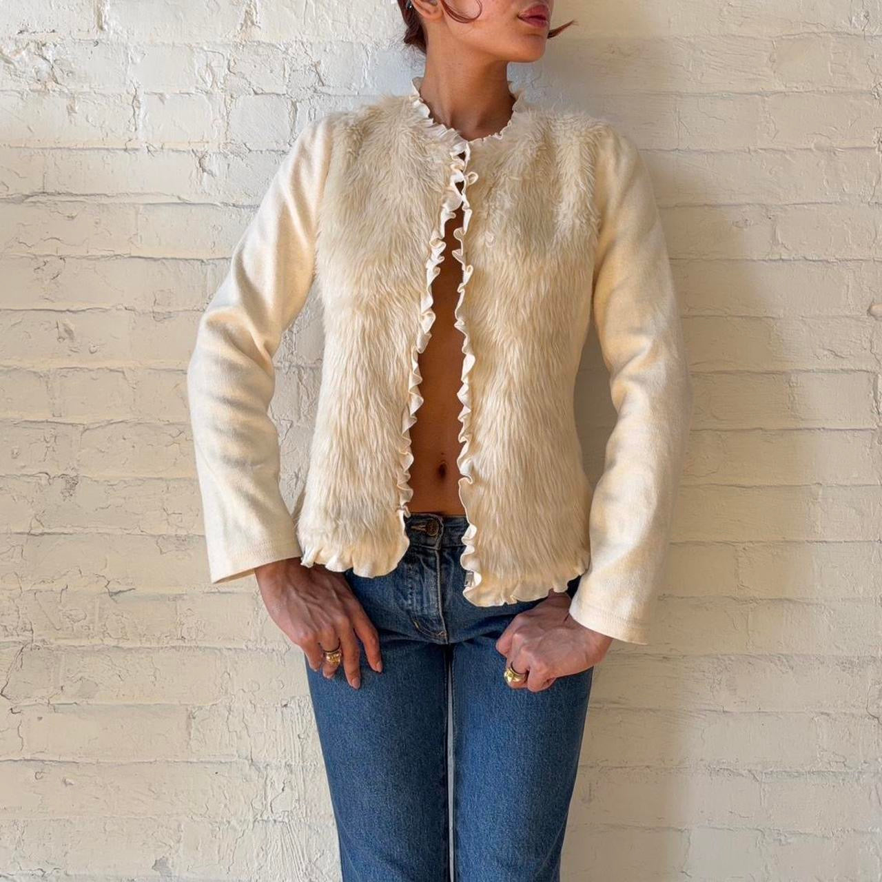 Vintage Cream Faux Fur Trim Jacket
