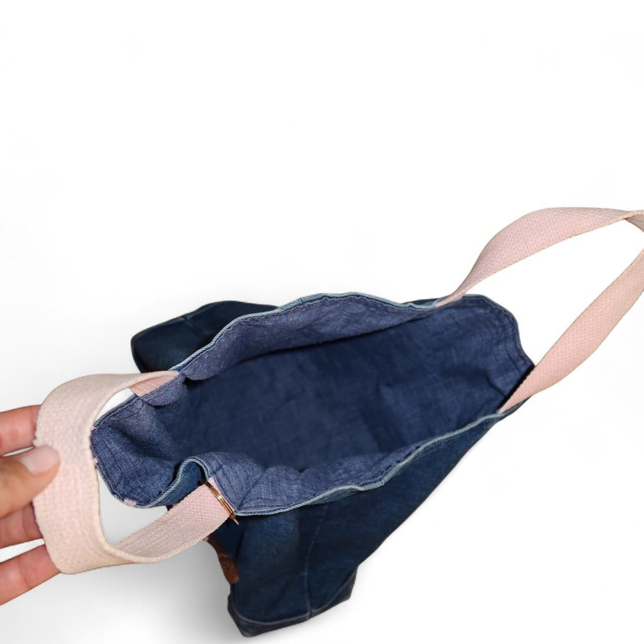 Y2K Denim Ballet Tote Bag with Pink Handles