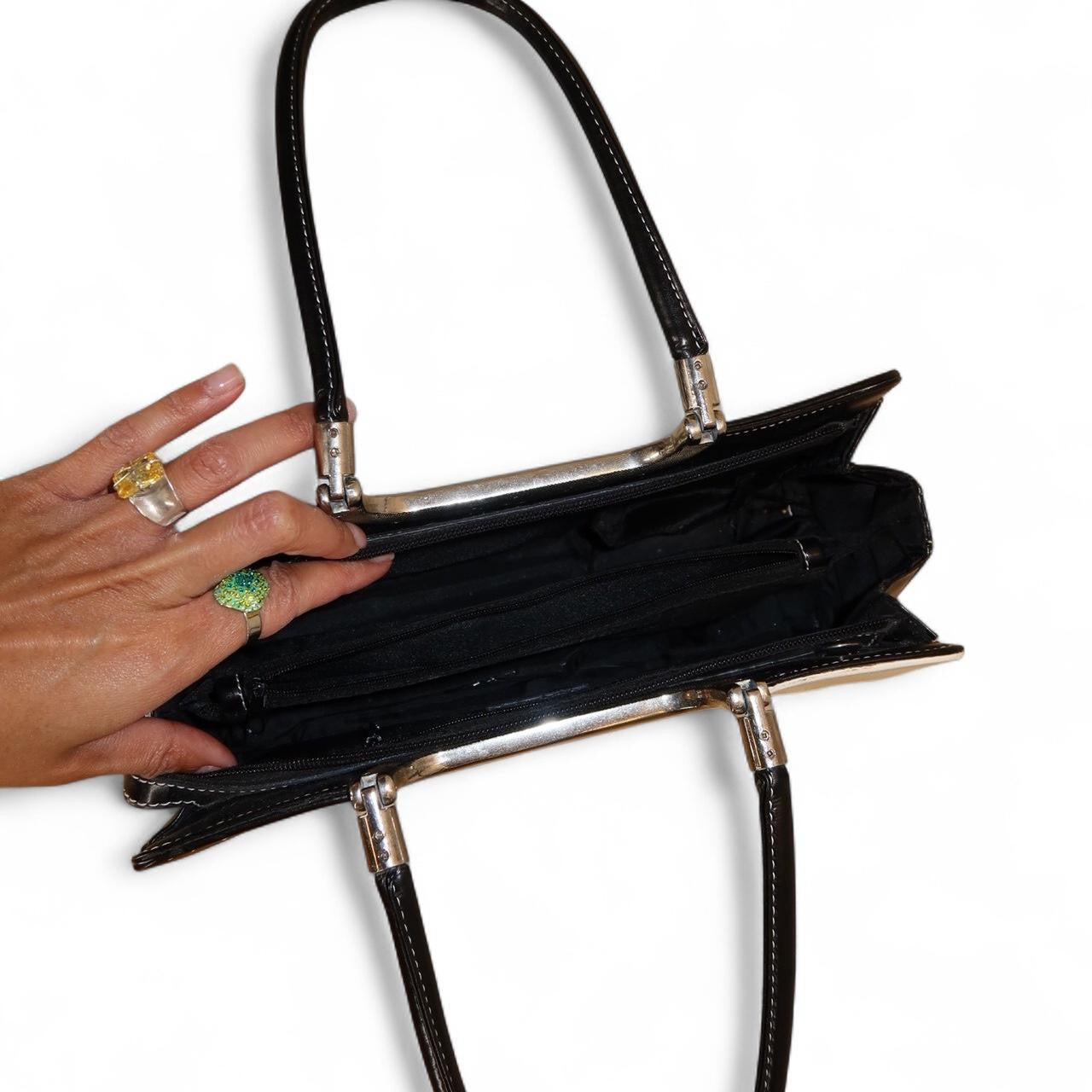 Vintage Black & White Mod Leather Top Handle Bag