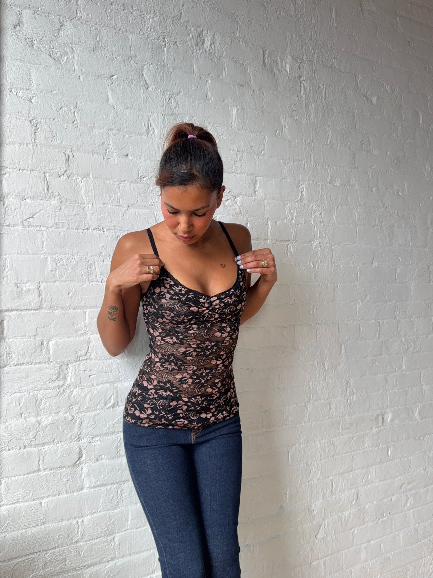 Black and Pink Floral Lace Camisole