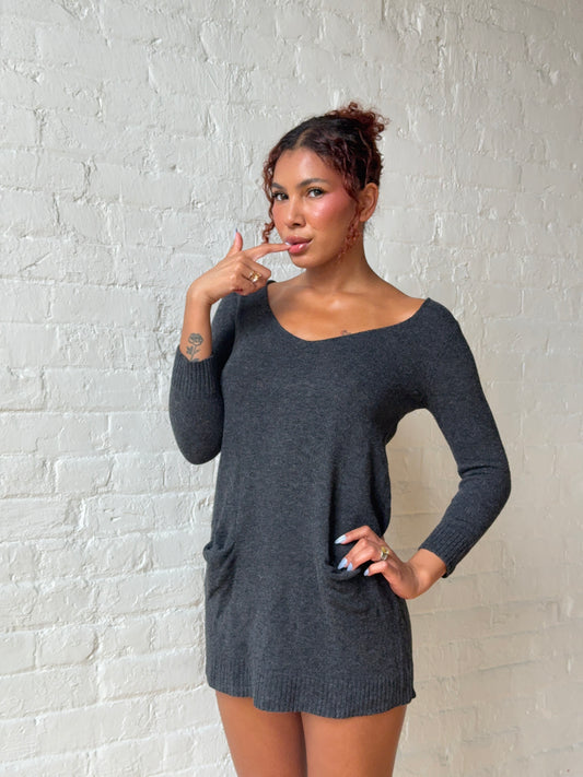 Vintage 2000s Charcoal Knit Sweater Dress