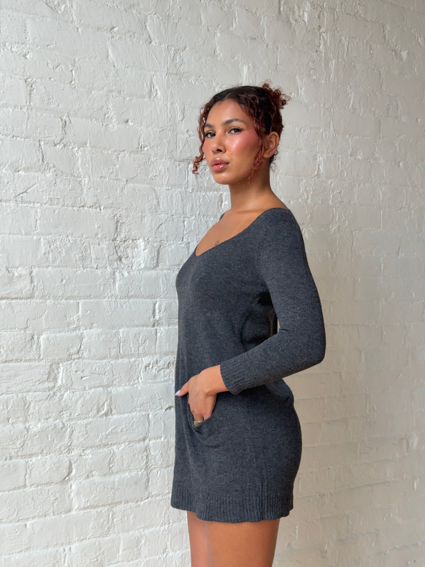 Vintage 2000s Charcoal Knit Sweater Dress