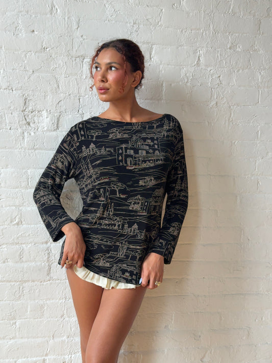 Vintage 2000s Scenic Off-Shoulder Slinky Top