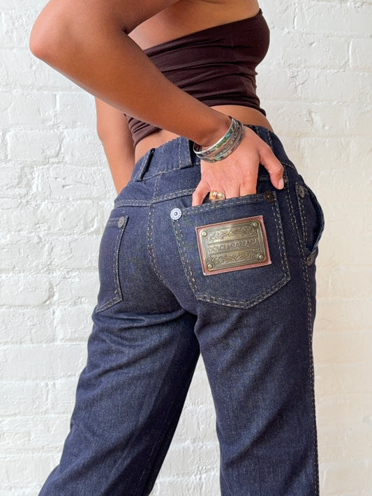 Dolce & Gabbana Dark Wash Sculpted Wide Leg Jeans