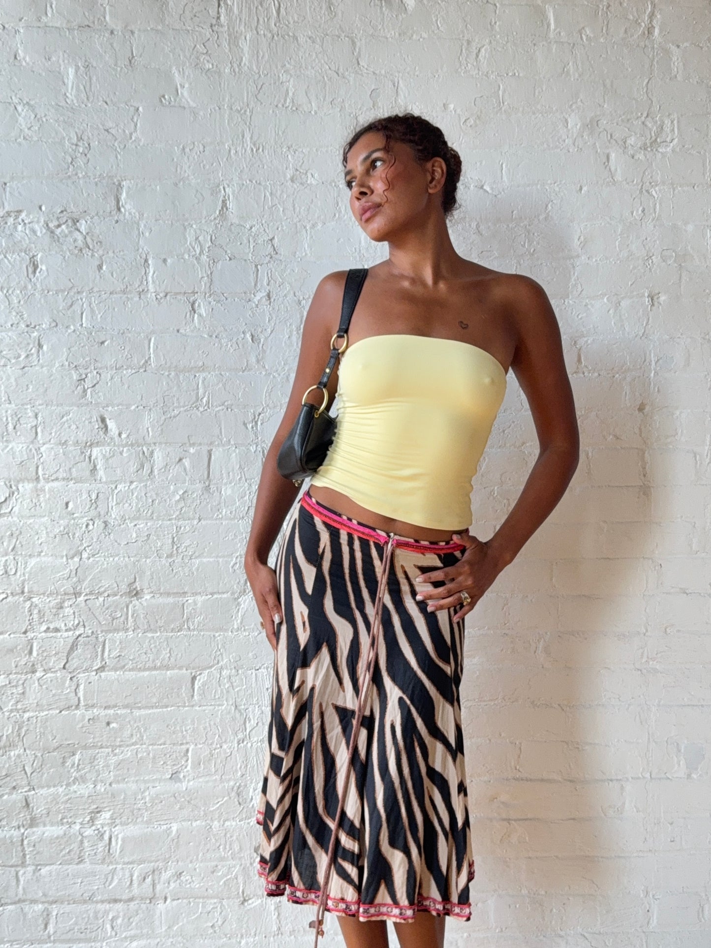 Vintage Zebra Print Tie Waist Midi Skirt