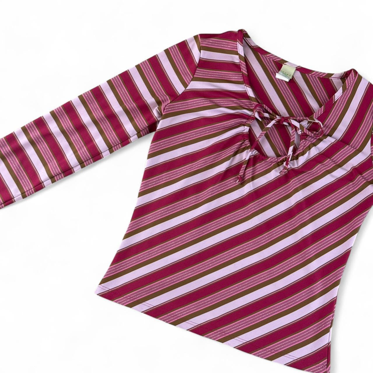 Vintage Y2K Pink Striped Tie-Front Coquette Top | Early 2000s