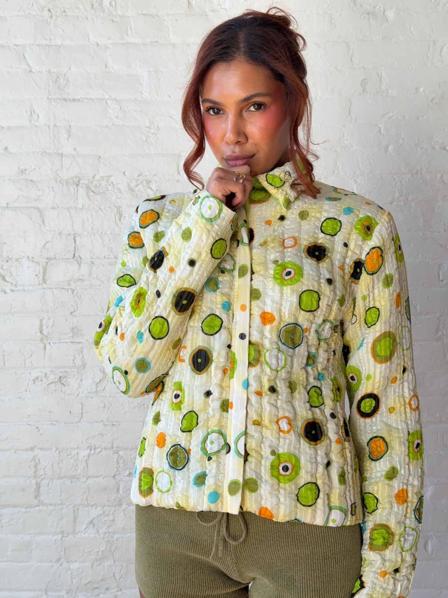 Vintage 90s Abstract Circle Print Textured Zip Jacket