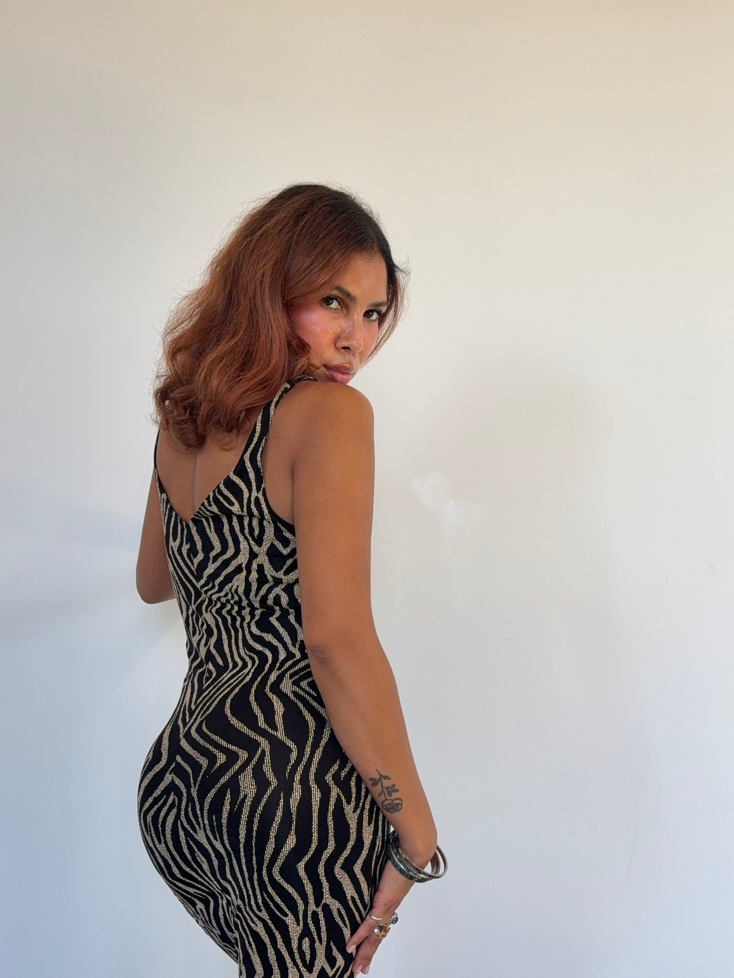 Vintage Black & Gold Zebra Knit Evening Dress