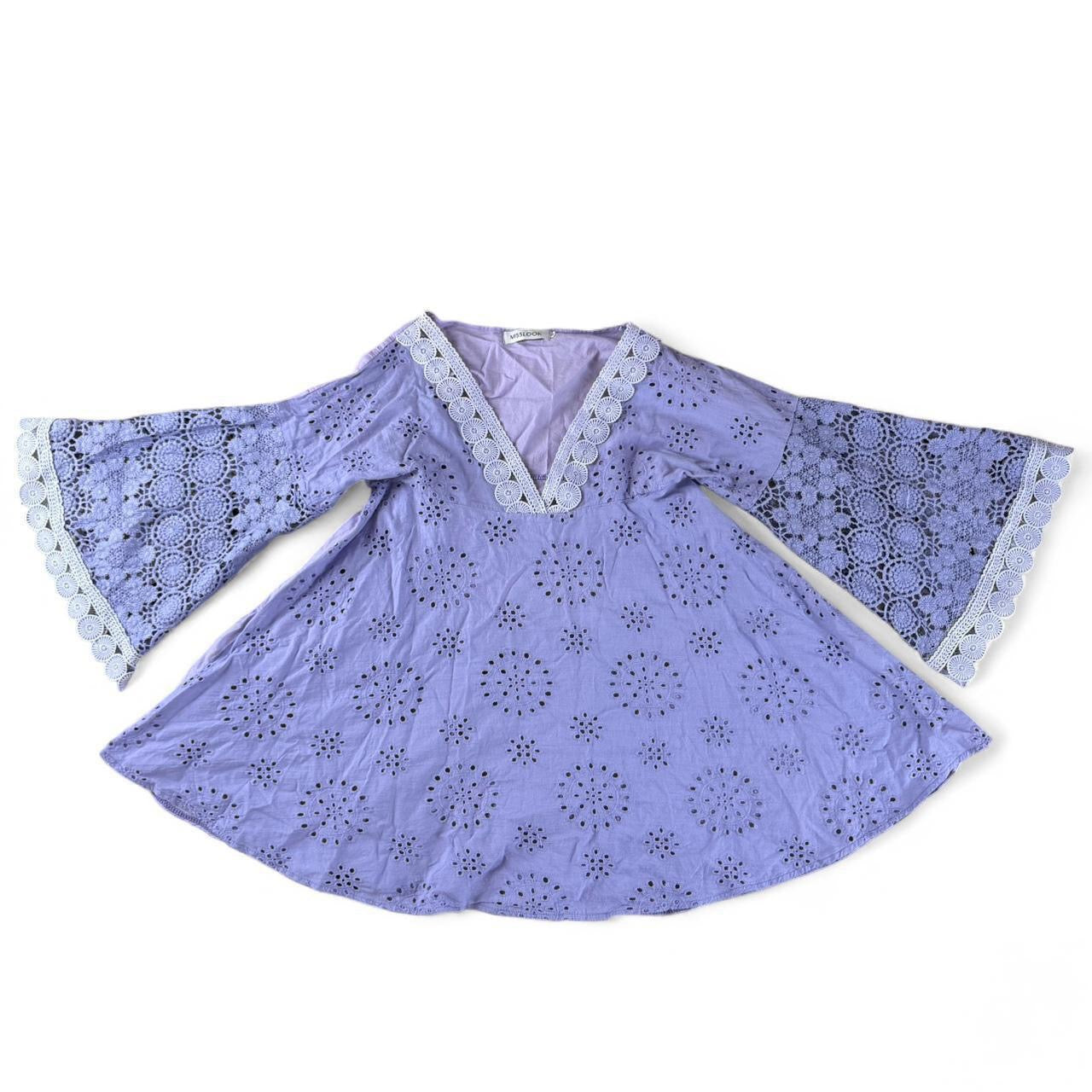 Vintage Lavender Eyelet Lace Babydoll Mini Dress