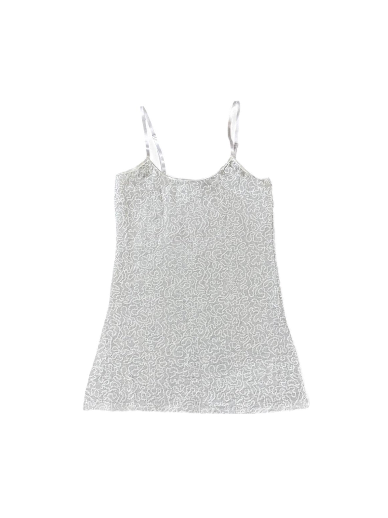 Vintage Y2K Silver Sequin Mesh Tunic Top | Stretch Metallic Party Camisole