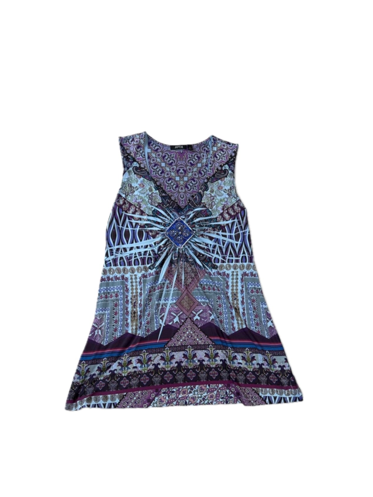 Vintage Beaded Medallion Print Tunic Top