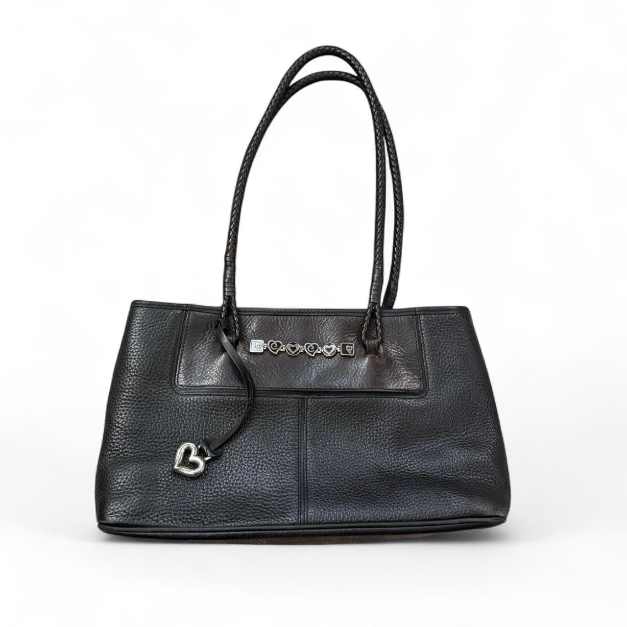 Vintage Brighton Black Leather Heart Charm Shoulder Bag