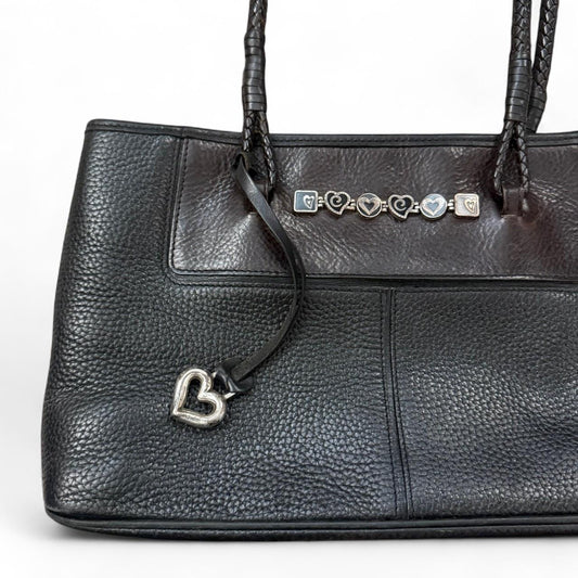Vintage Brighton Black Leather Heart Charm Shoulder Bag