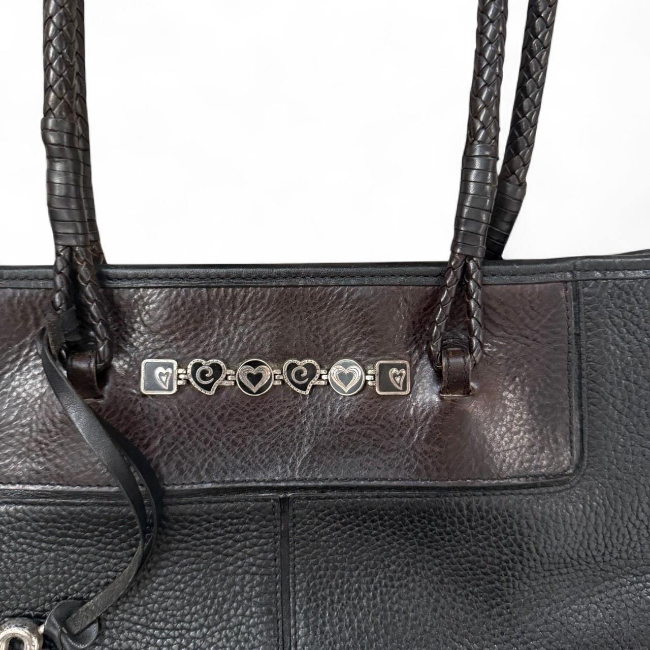 Vintage Brighton Black Leather Heart Charm Shoulder Bag