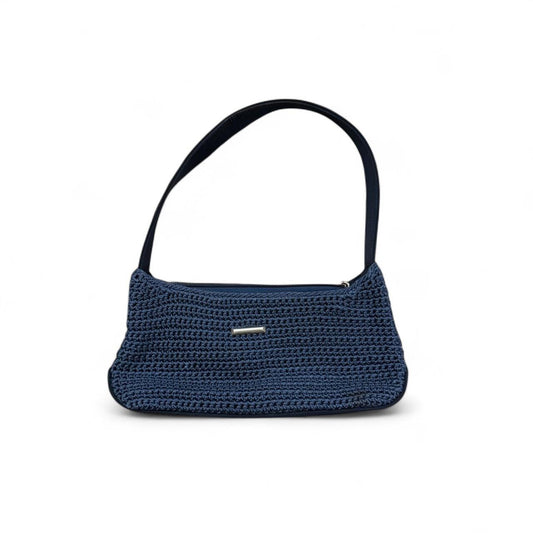Vintage Y2K Navy Woven Crochet Shoulder Bag