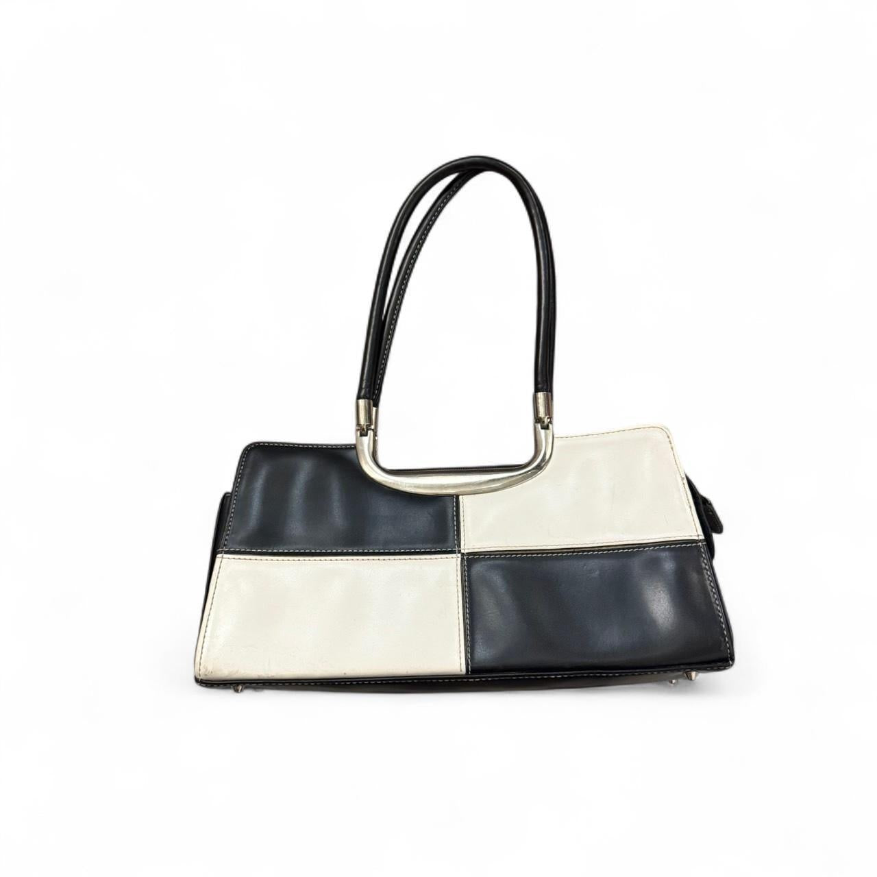 Vintage Black & White Mod Leather Top Handle Bag