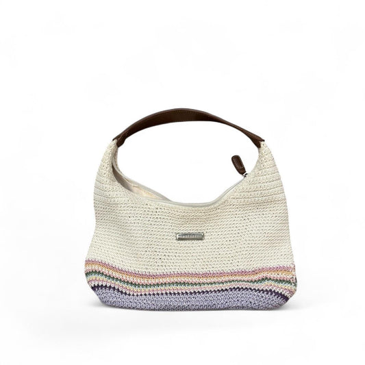 Vintage Woven Pastel Stripe Shoulder Bag with Leather Handle