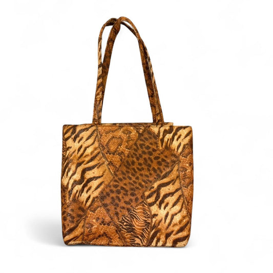 Y2K Patchwork Leopard Tiger Animal Print Tote Bag