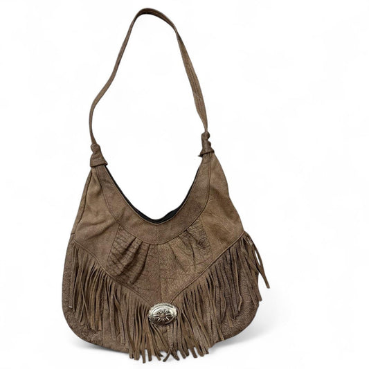 Vintage Brown Leather Fringe Hobo Bag 90s Y2K Western Boho Concho Shoulder Bag