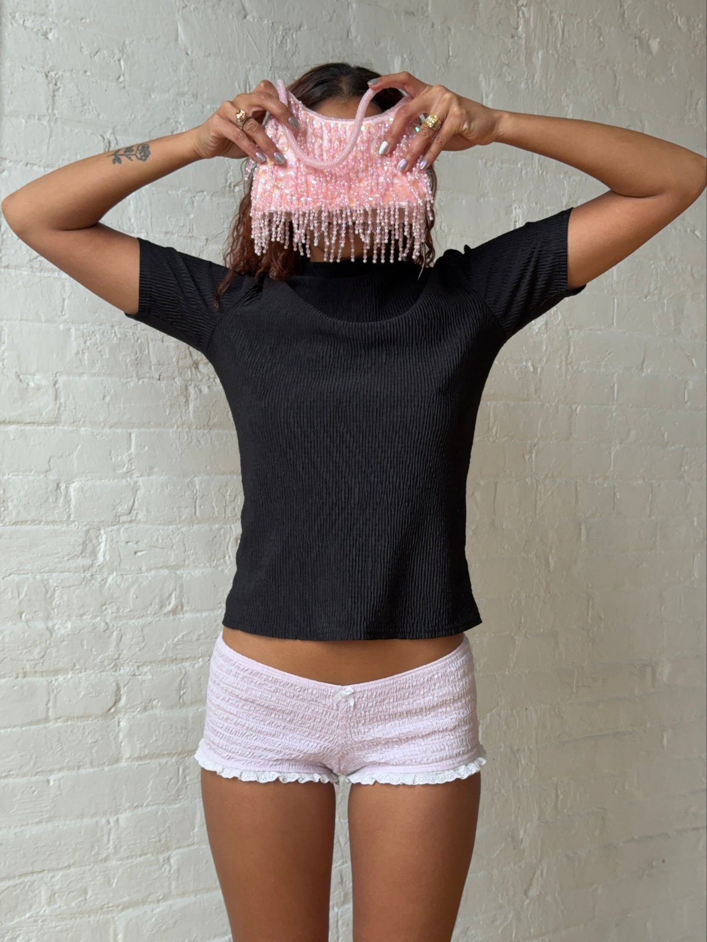 Vintage Y2K Black Pleated Boat Neck Top Minimalist Stretch Blouse