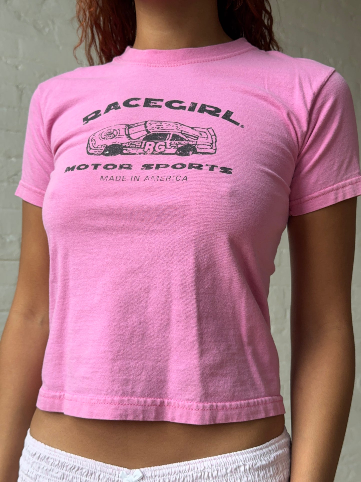 Vintage Pink Race Girl Baby Tee