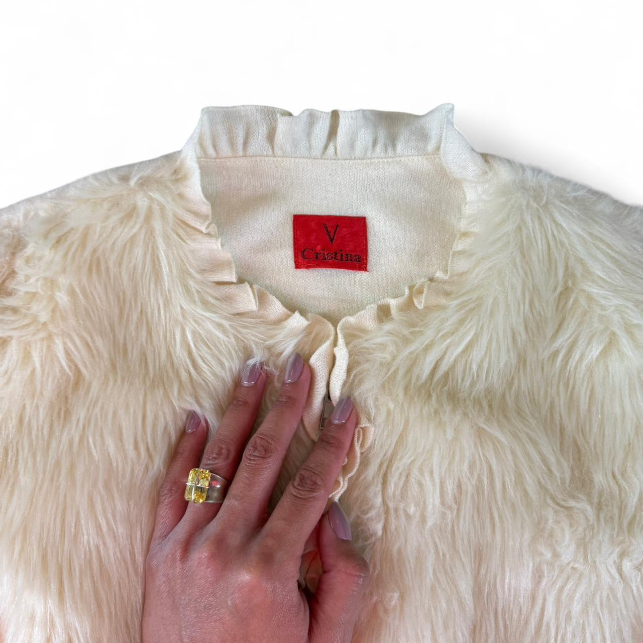 Vintage Cream Faux Fur Trim Jacket