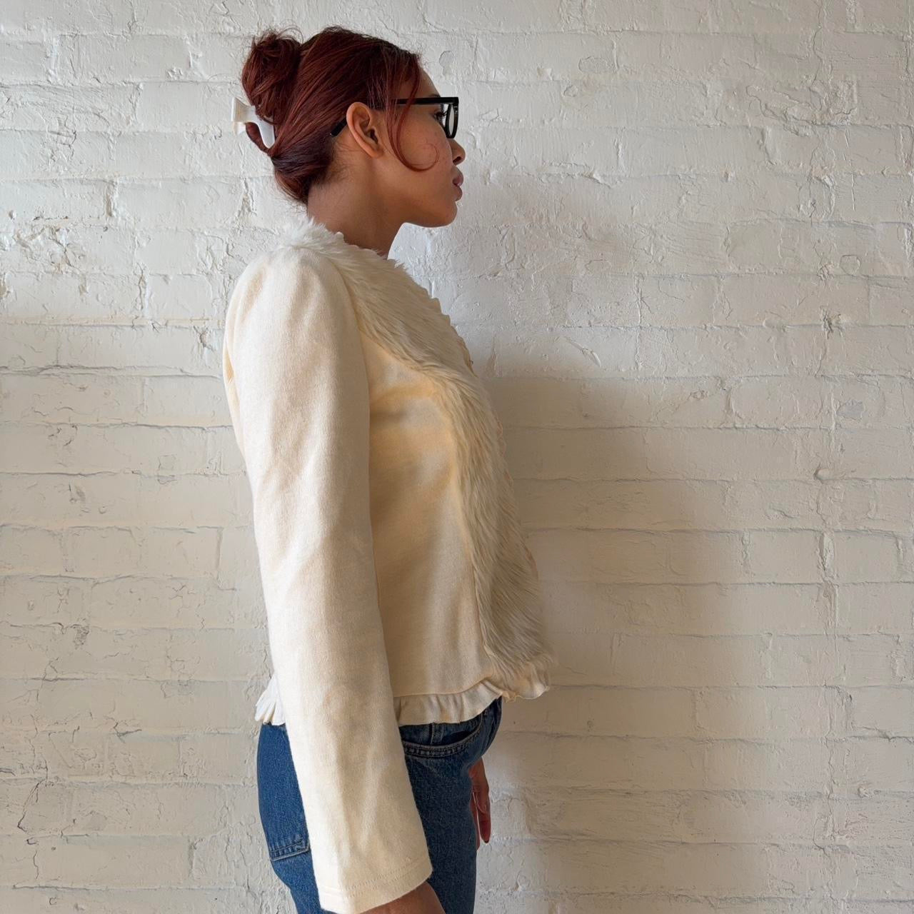 Vintage Cream Faux Fur Trim Jacket