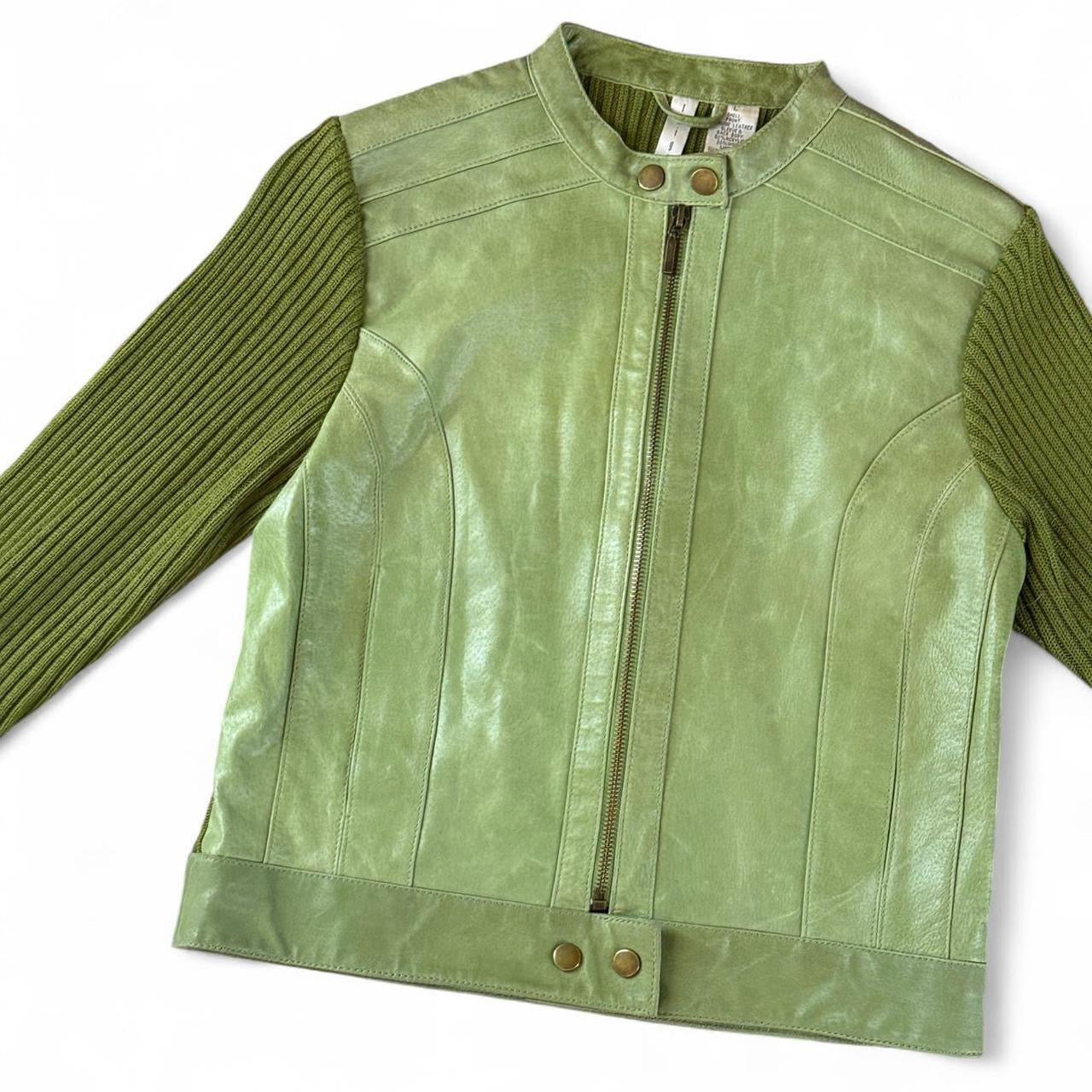 Vintage Pistachio Leather Knit Panel Jacket