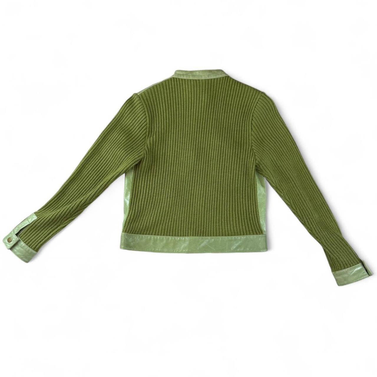 Vintage Pistachio Leather Knit Panel Jacket