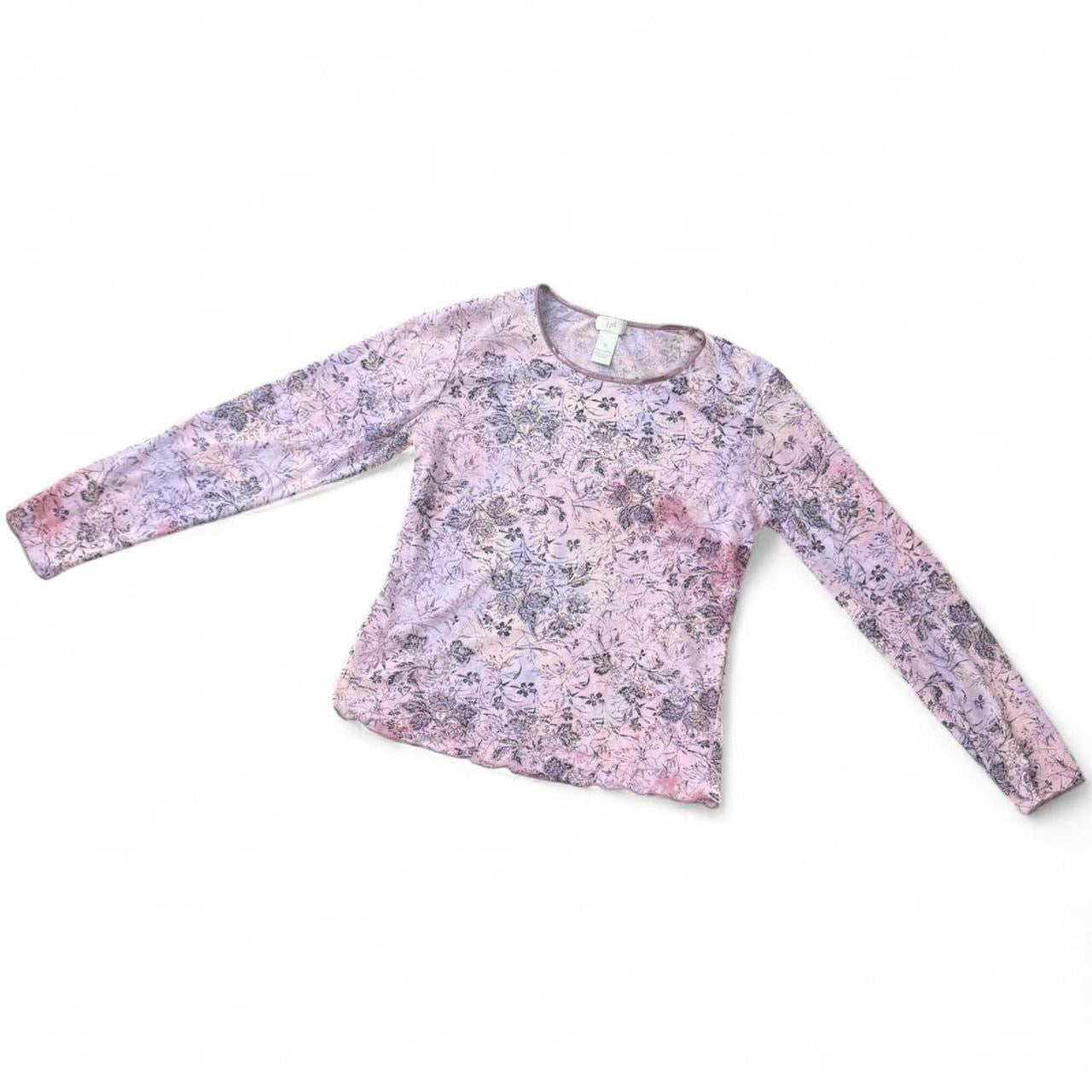 Y2K Sheer Pink Floral Mesh Top