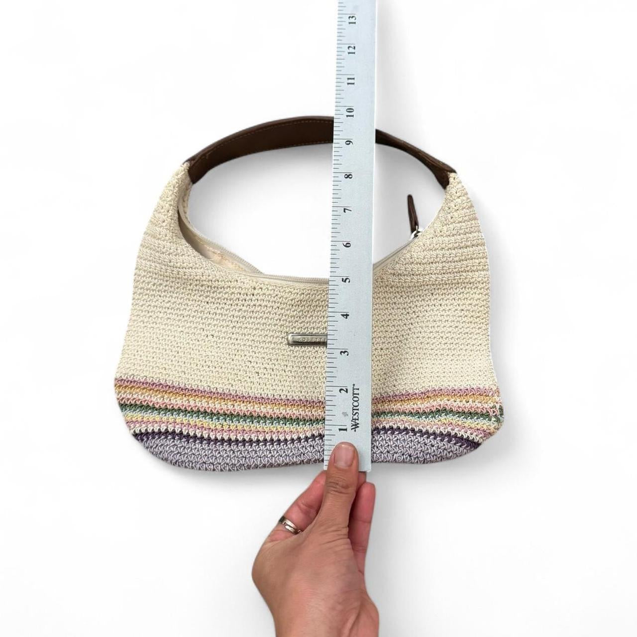 Vintage Woven Pastel Stripe Shoulder Bag with Leather Handle