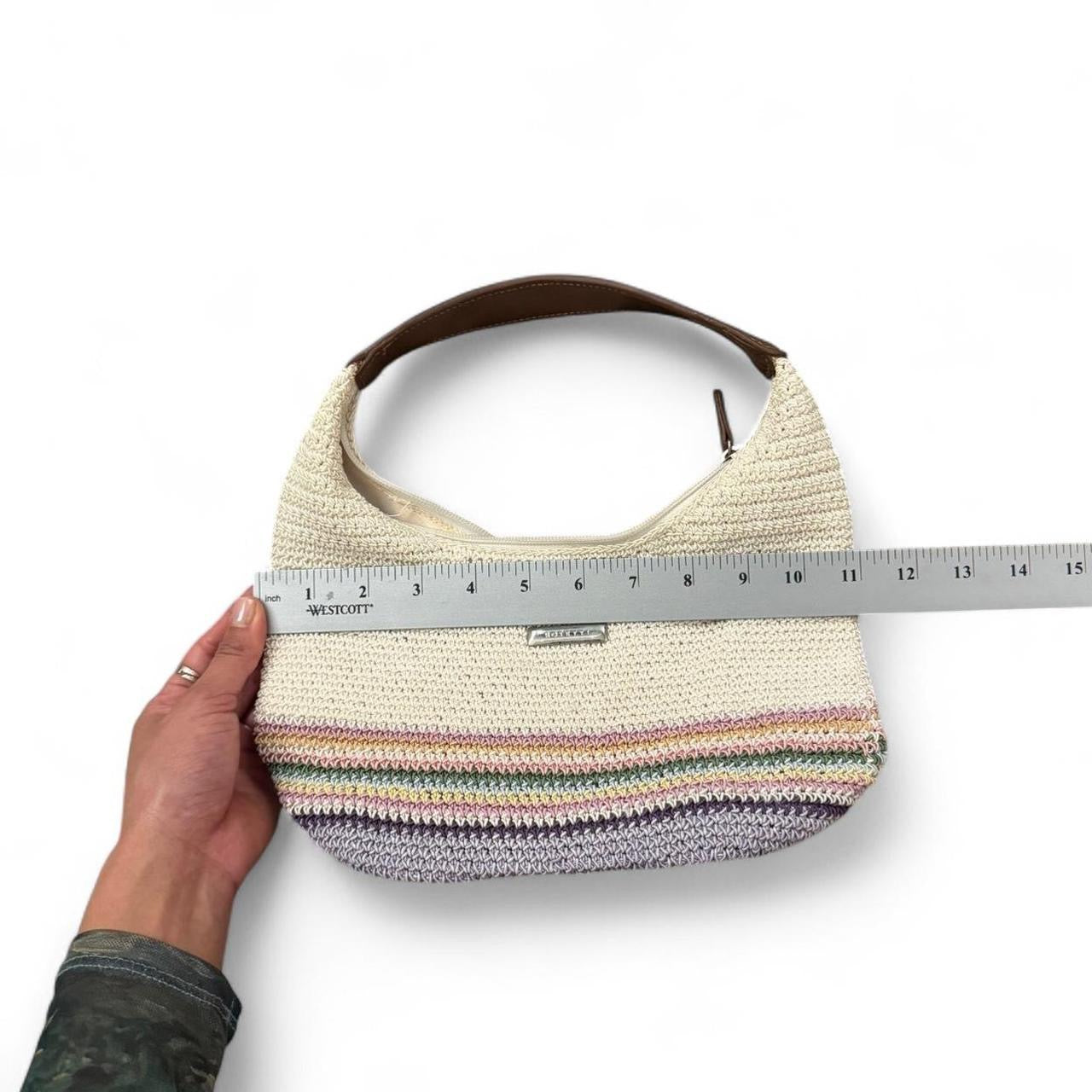 Vintage Woven Pastel Stripe Shoulder Bag with Leather Handle