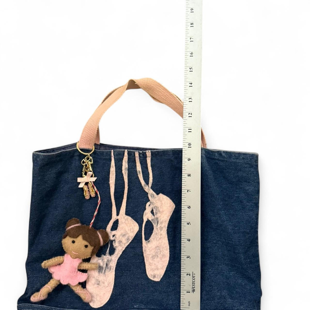 Y2K Denim Ballet Tote Bag with Pink Handles
