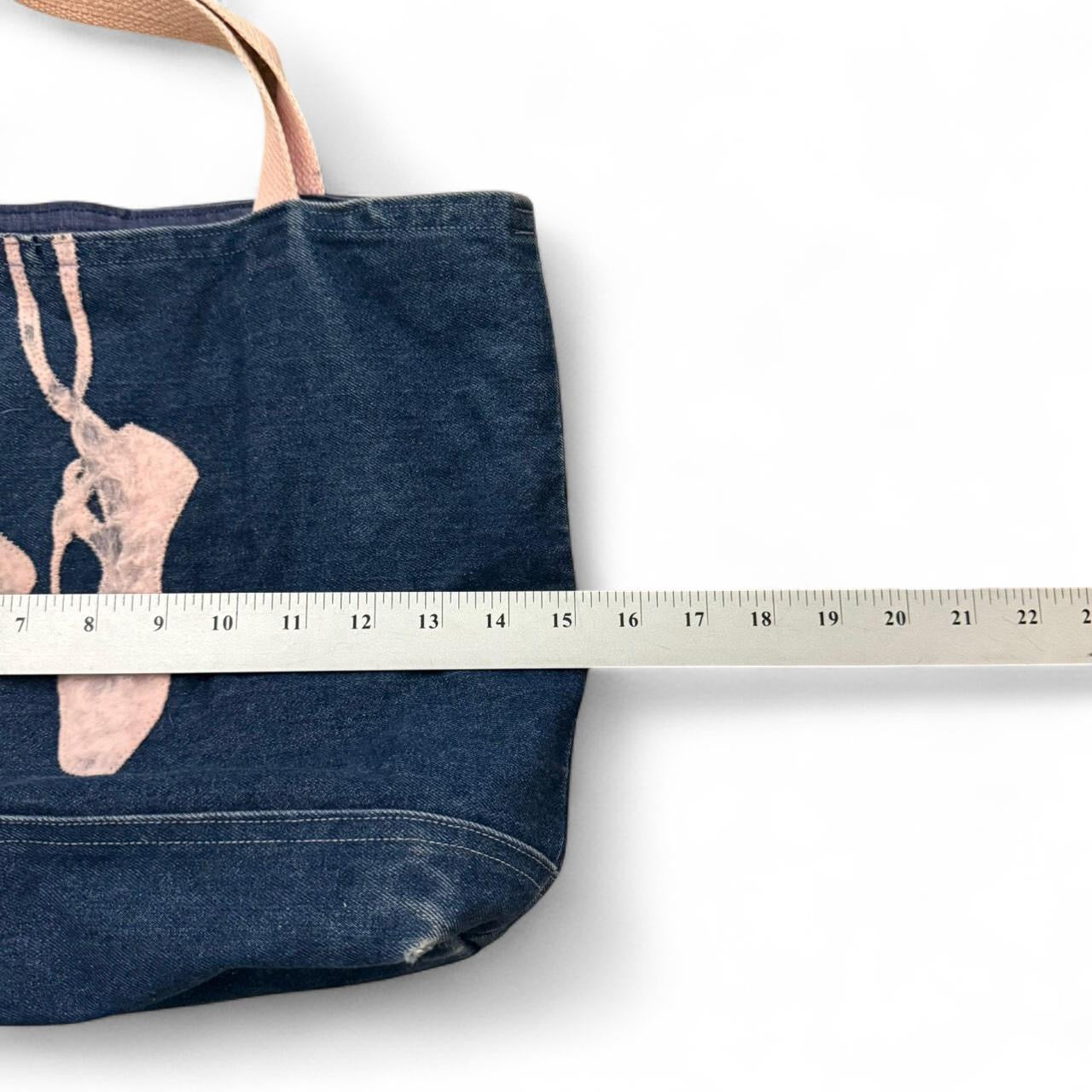 Y2K Denim Ballet Tote Bag with Pink Handles