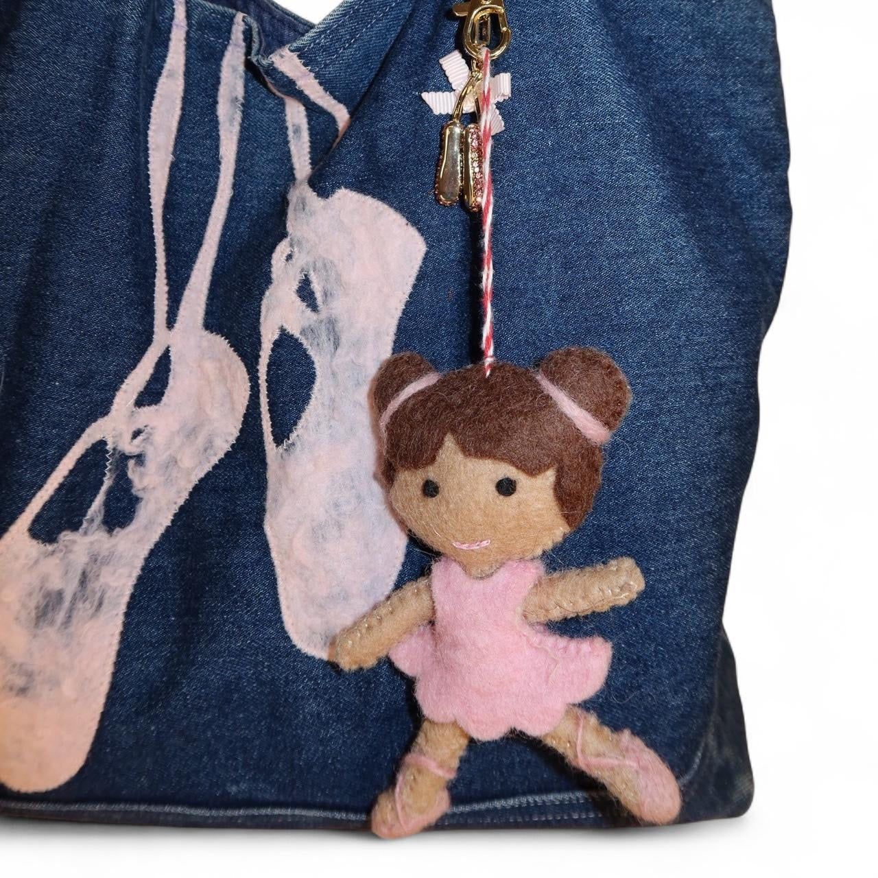 Y2K Denim Ballet Tote Bag with Pink Handles
