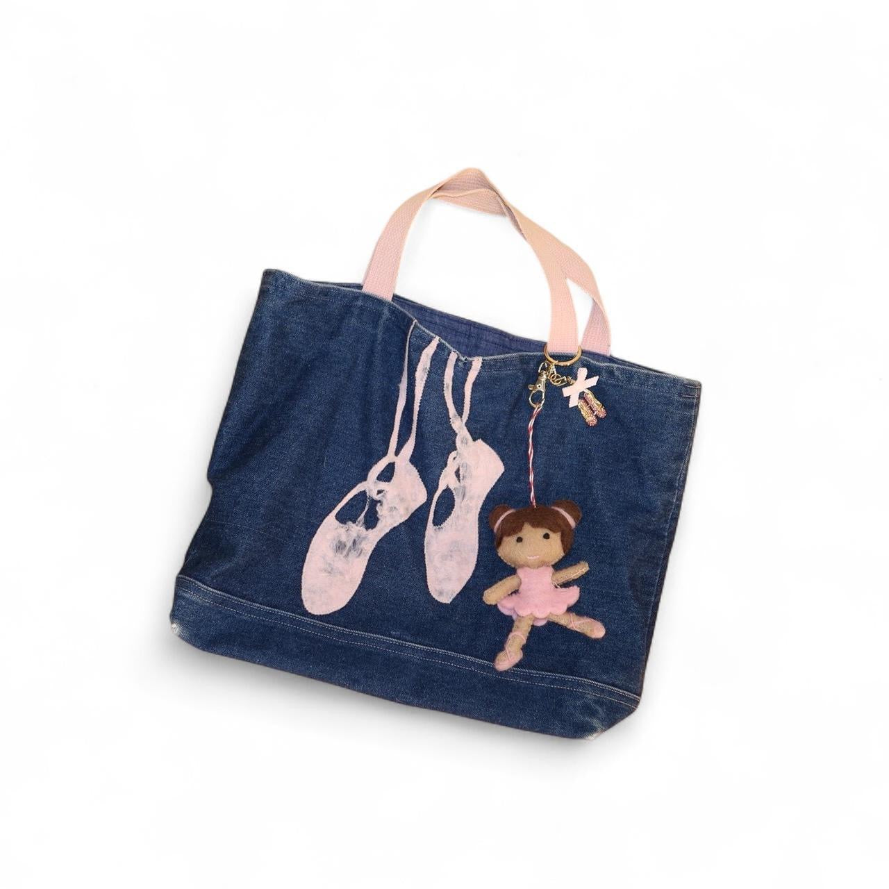 Y2K Denim Ballet Tote Bag with Pink Handles