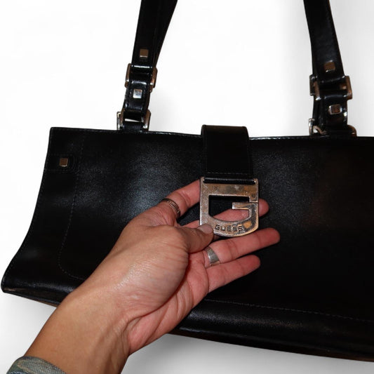 Vintage Y2K GUESS Black Leather Shoulder Bag
