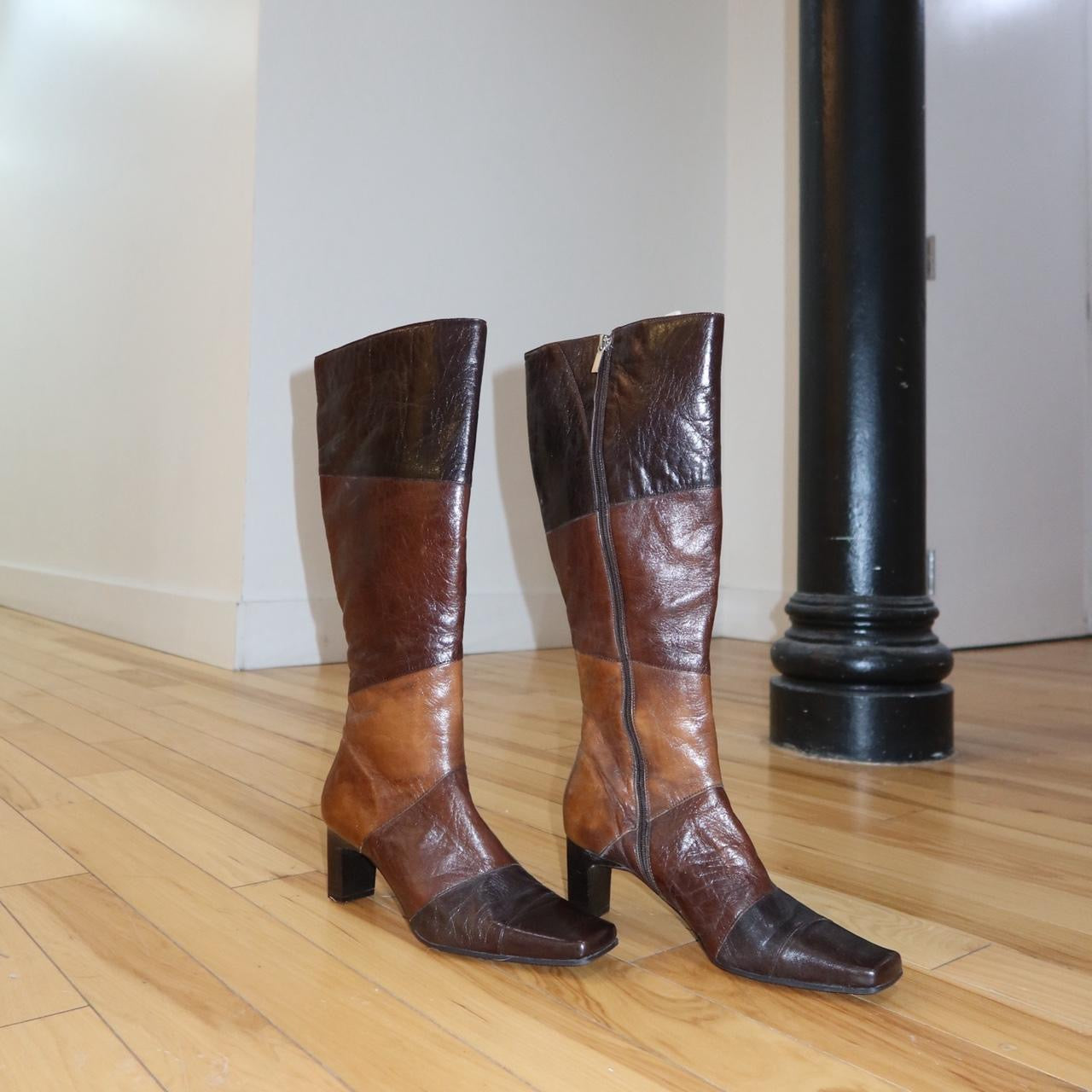 Vintage Patchwork Leather Knee-High Boots