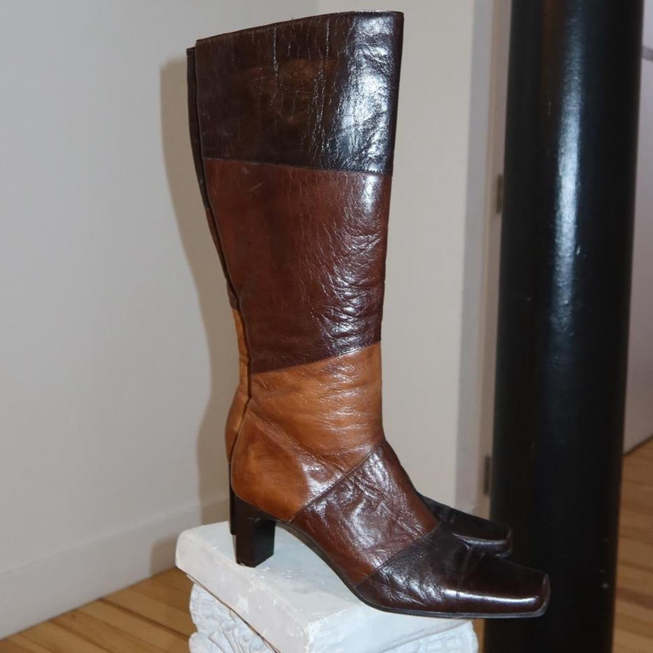 Vintage Patchwork Leather Knee-High Boots