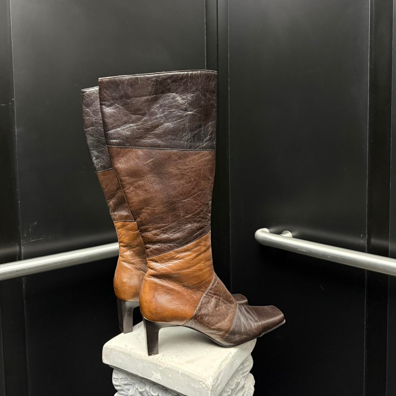 Vintage Patchwork Leather Knee-High Boots