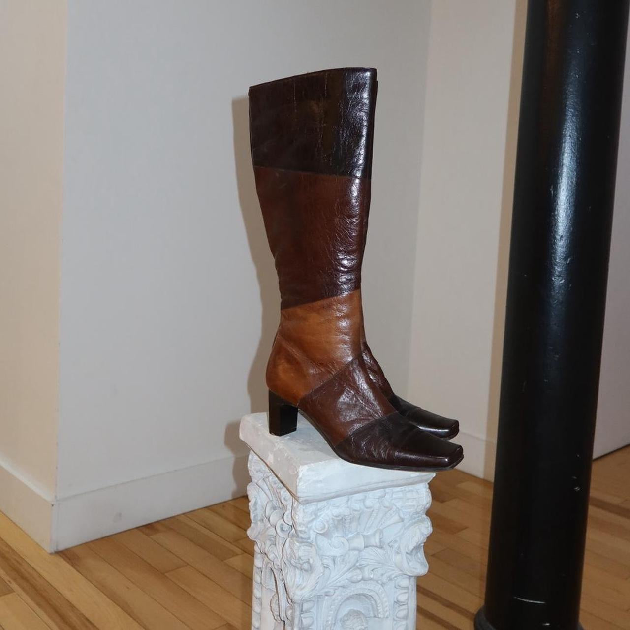 Vintage Patchwork Leather Knee-High Boots