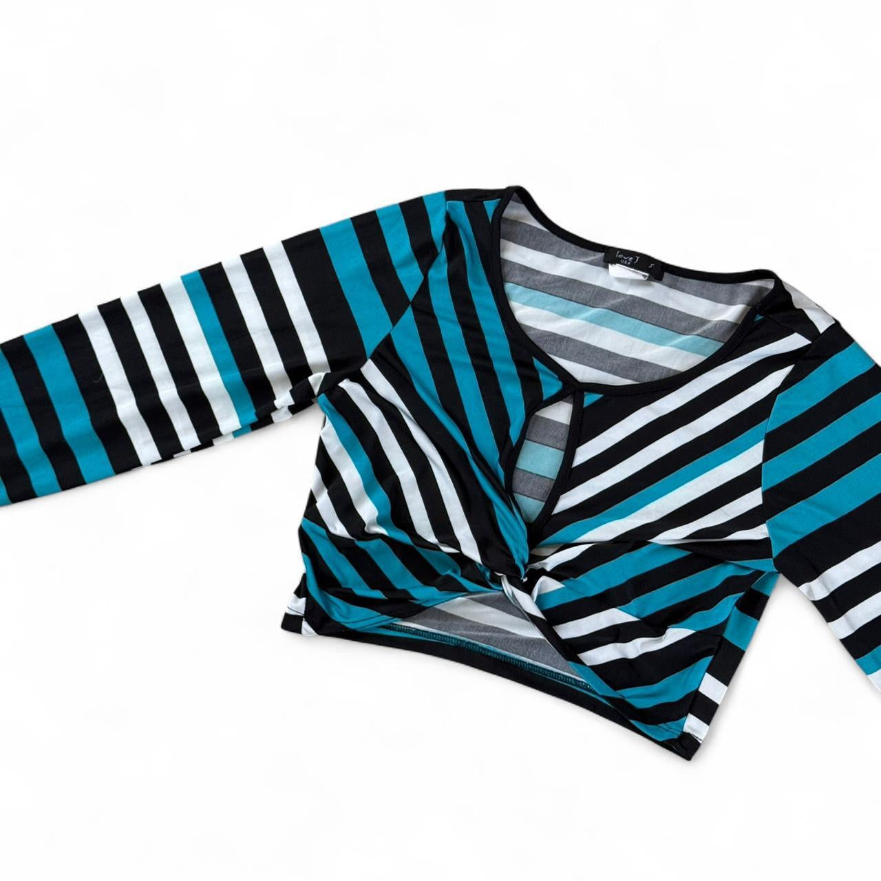 Y2K Striped Twist-Front Cut-Out Top - Blue Black White