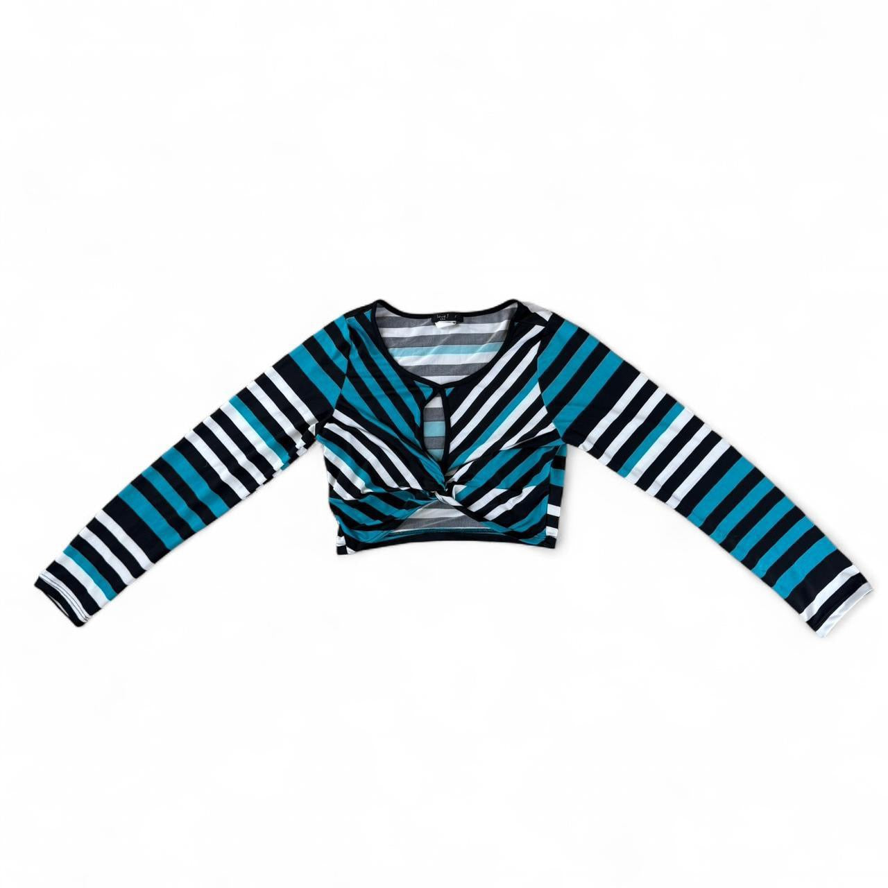 Y2K Striped Twist-Front Cut-Out Top - Blue Black White