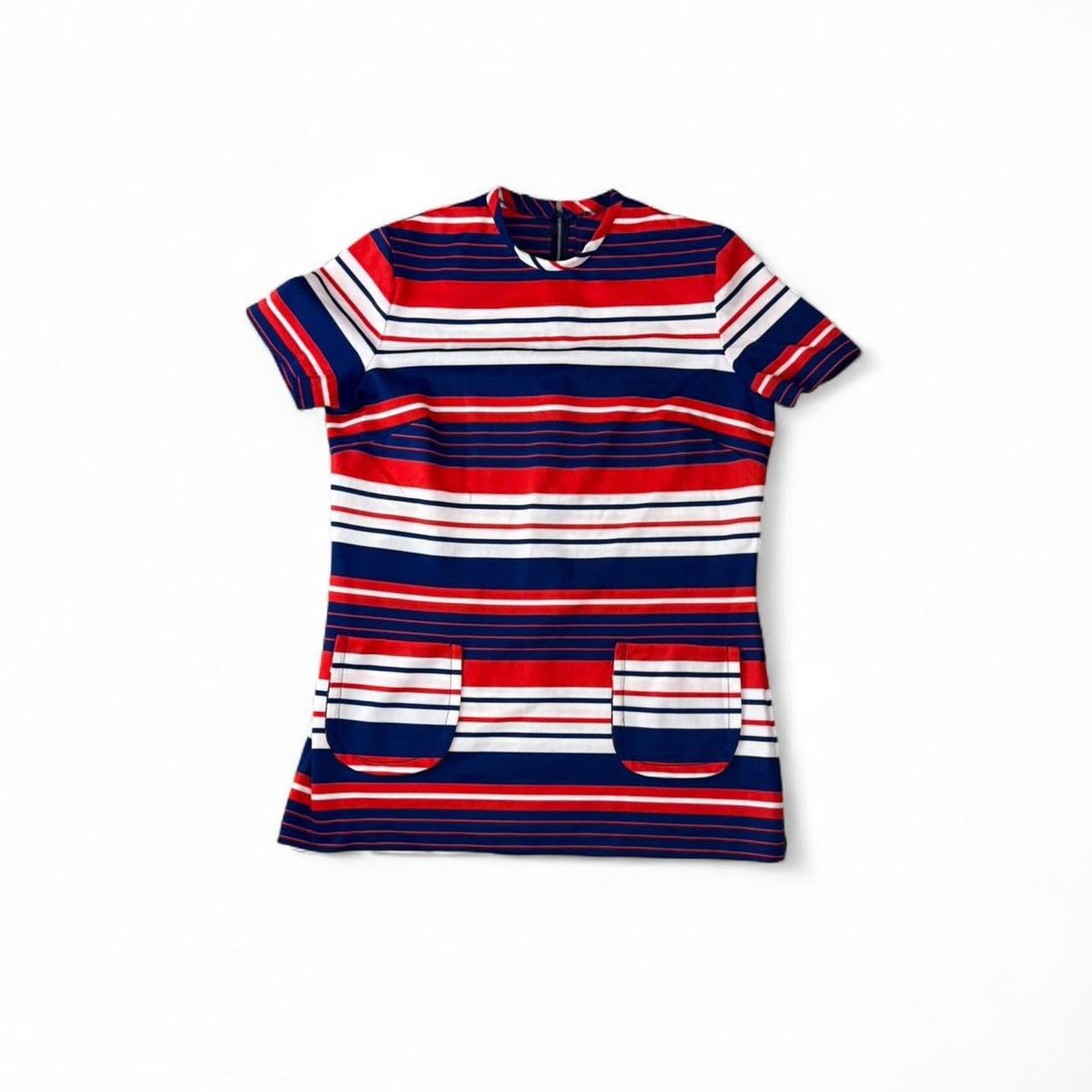 1960s Mod Red White Blue Striped A-Line Mini Dress