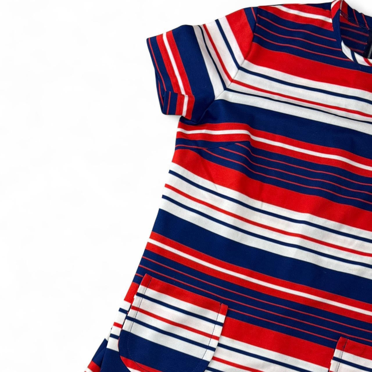1960s Mod Red White Blue Striped A-Line Mini Dress