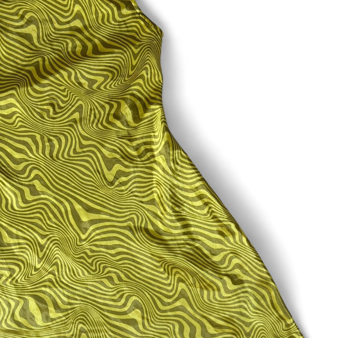 Vintage 2000s Green Zebra Swirl Satin Cowl Mini Dress