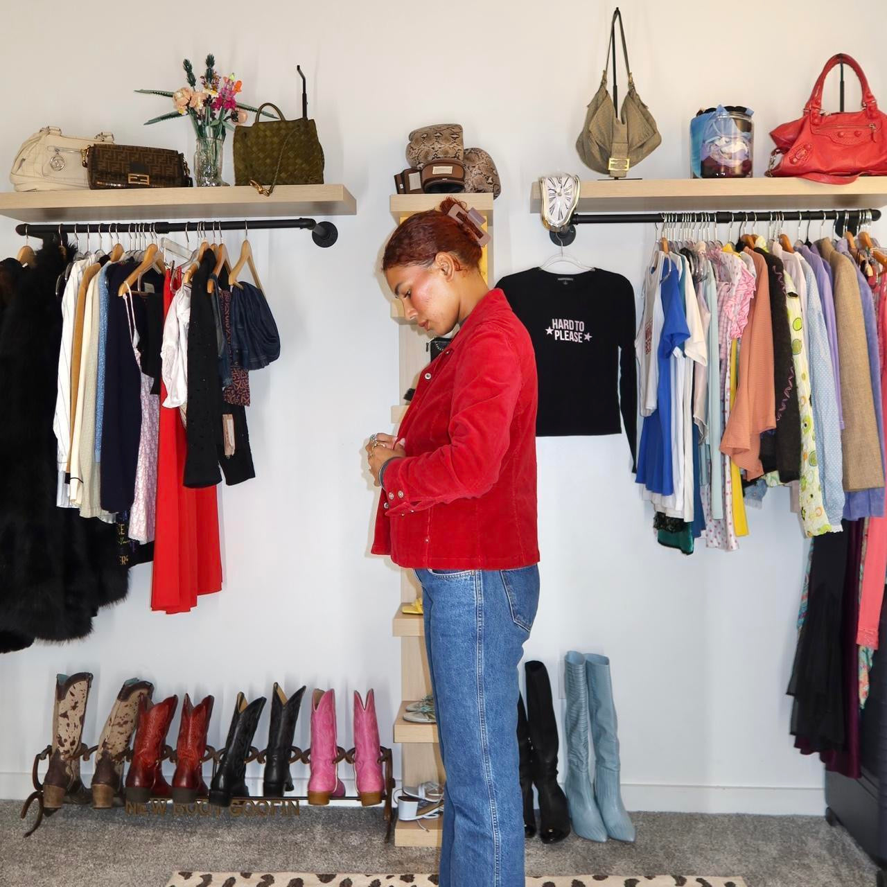 Y2K Red Rhinestone Corduroy Jacket