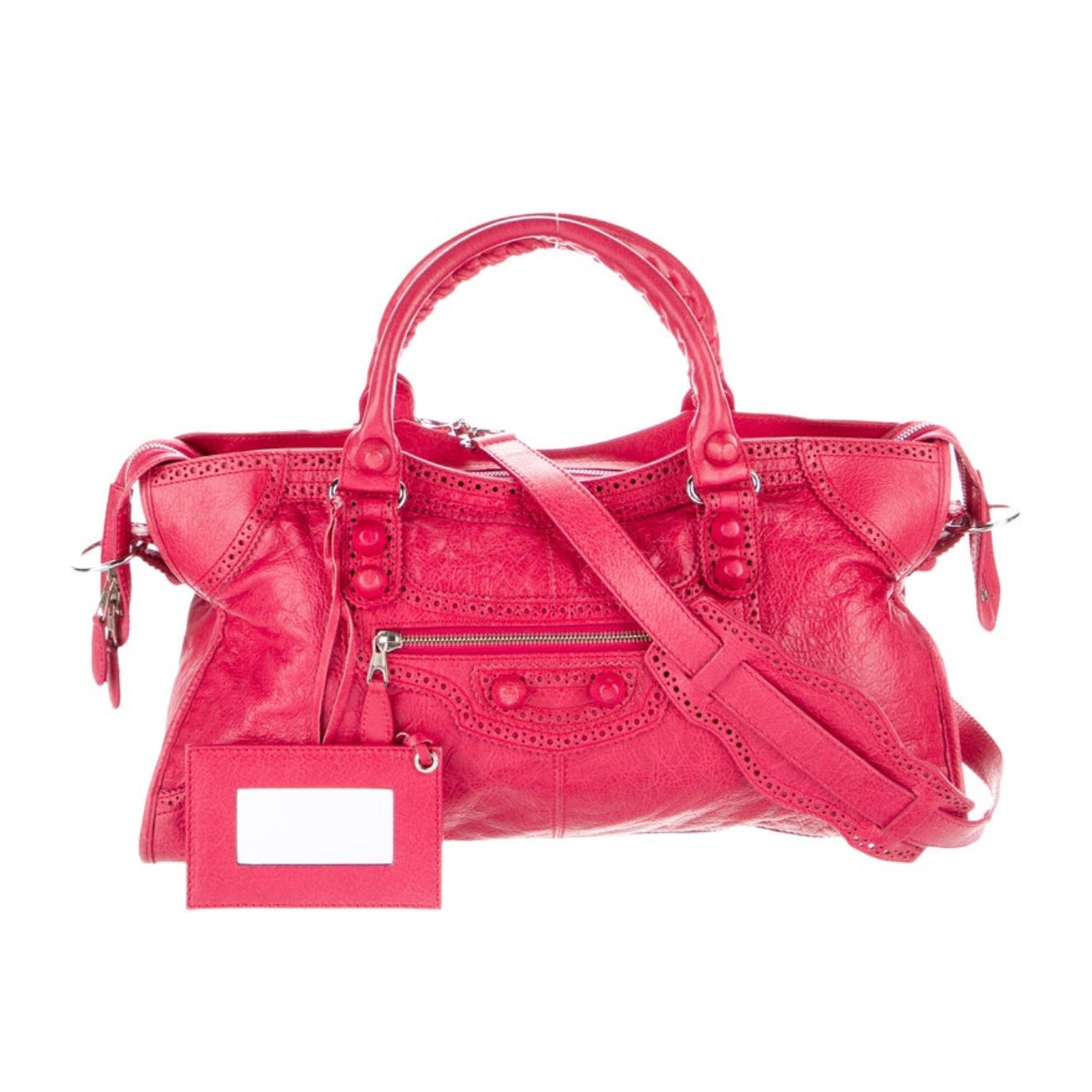 Vintage Balenciaga Red Leather Moto Top Handle Bag with Shoulder Strap