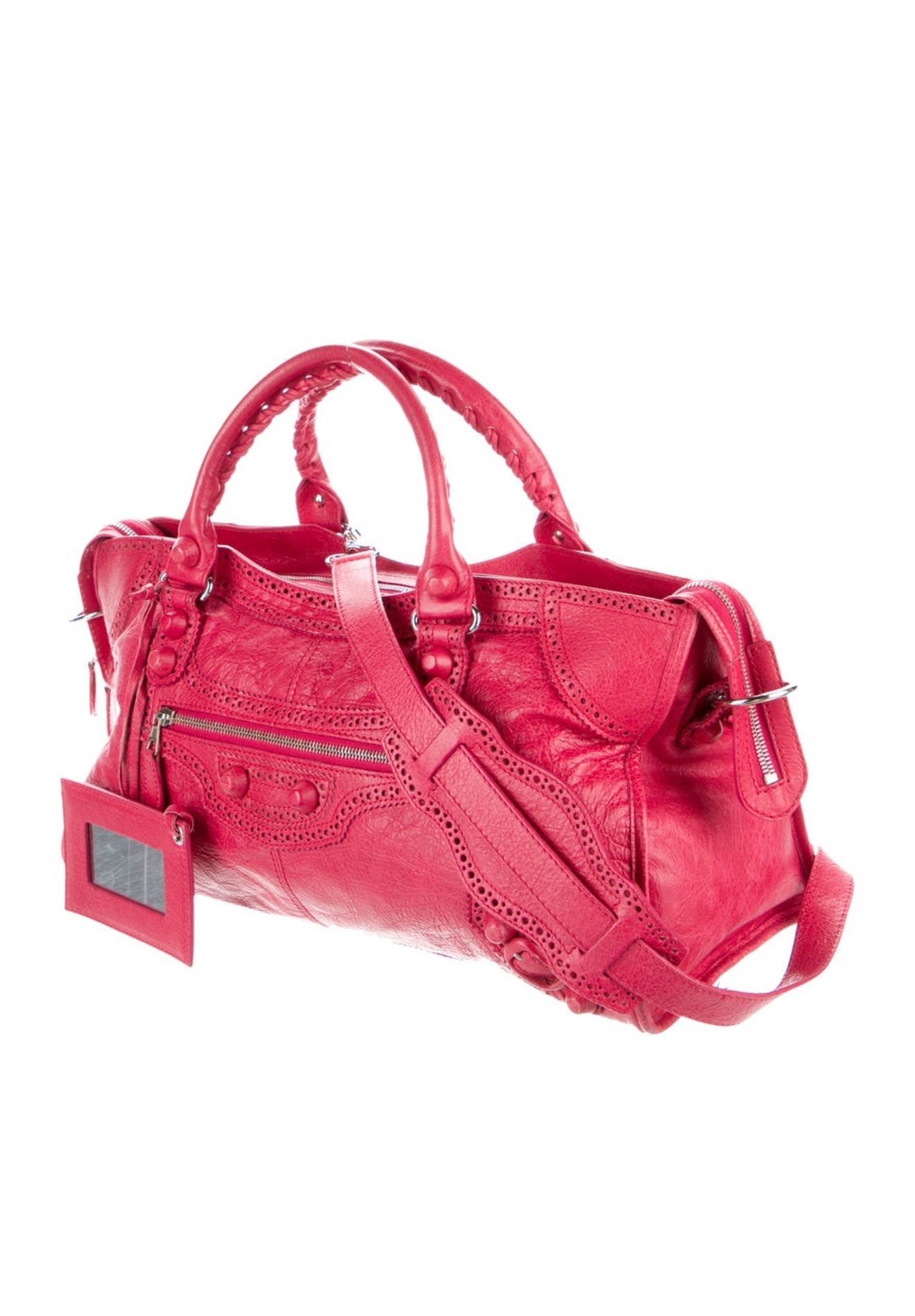 Vintage Balenciaga Red Leather Moto Top Handle Bag with Shoulder Strap